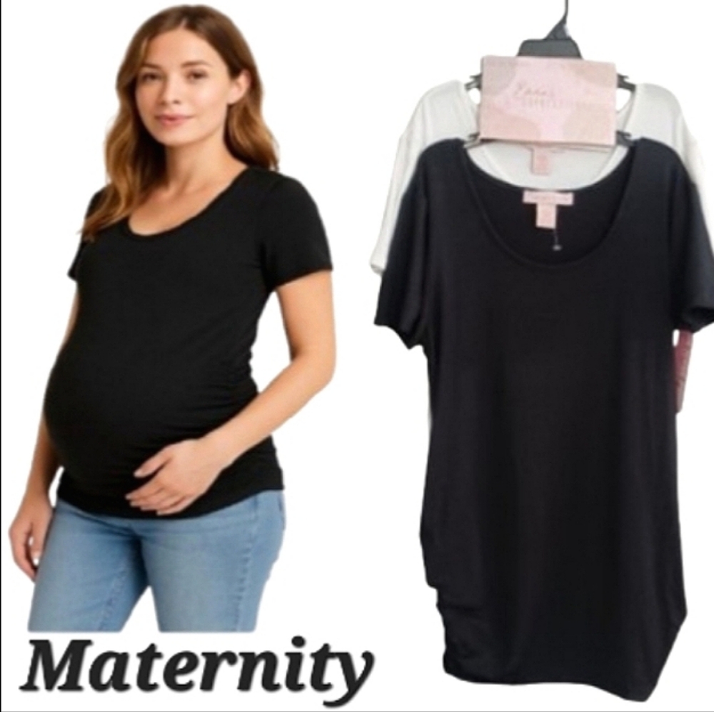 Emma's Expressions Black And White Short Sleeve Scoop Neck T-Shirt Tops 2 Pack - Picture 2 of 11